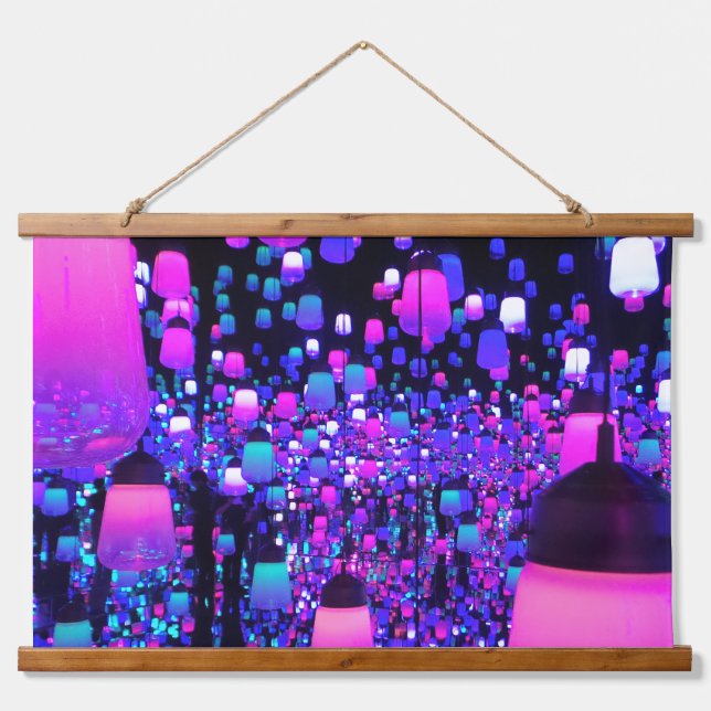 Lampen und Spiegel Japanische Ausstellung Neon Art Wandteppich Mit Holzrahmen (Vorne)
