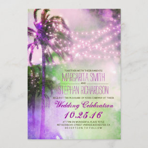 lampes à cordes palmiers plage mariage invitation