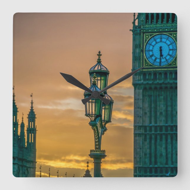Lamppost und die Wand mit Big Ben Quadratische Wanduhr (Vorderseite)