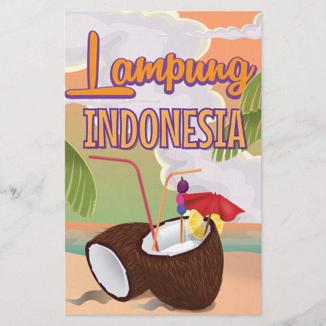 Lampung Indonesien Vintages Urlaubsposter. Briefpapier (Vorderseite)