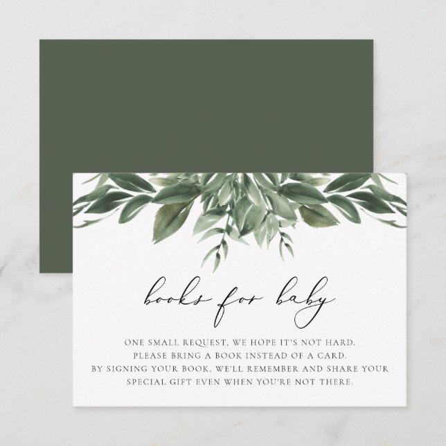LANA Modern Boho Greenery Books for Baby Card Einladung (Vorne/Hinten)
