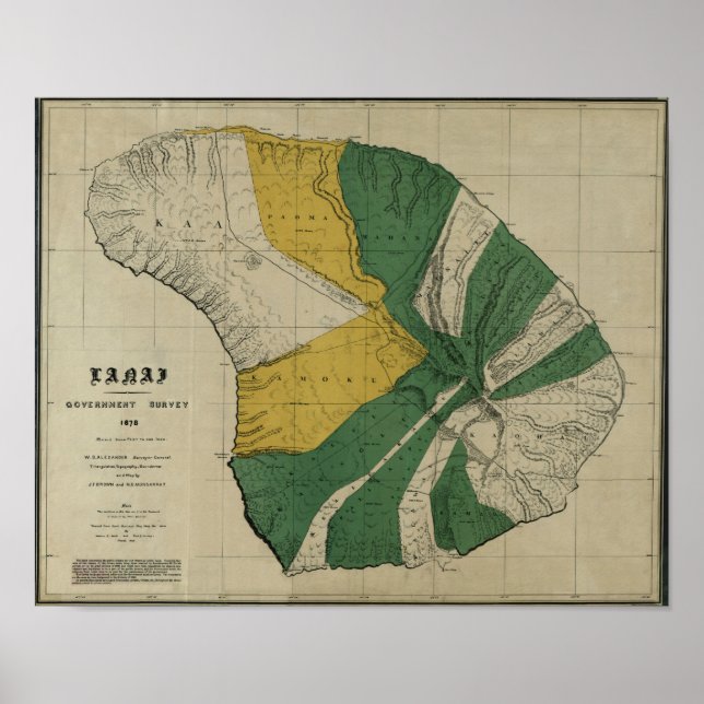 Lanai, 1878, Vintage Hawaii Map Poster (Vorne)