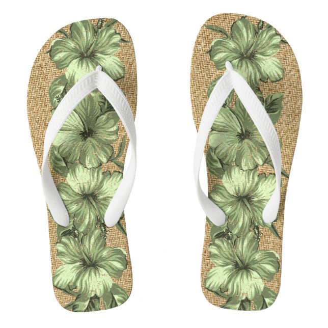 Lanai Distressed Hawaiian Hibiskus - Green Flip Flops (Fußbett)
