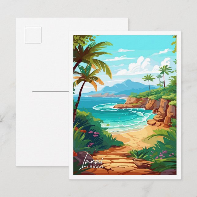Lanai Hawaii Travel Vintag Illustration Postkarte (Vorne/Hinten)