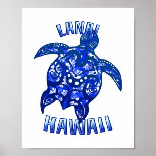 Lanai Hawaii Vacation Tribal Turtle Poster