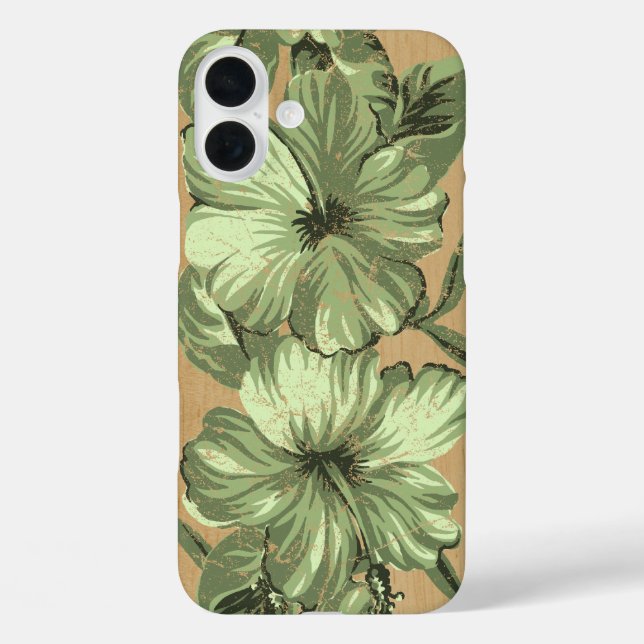 Lanai Hawaiian Hibiskus Imitats Wood Green iPhone 16 Plus Hülle (Rückseite)