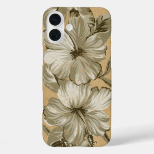 Lanai Hawaiian Hibiskus Imitats Wood Taupe iPhone 16 Plus Hülle