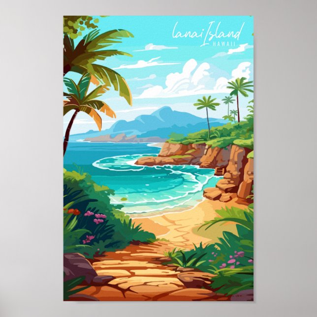 Lanai Island Hawaii Vintage-Reise-Illustration Poster (Vorne)