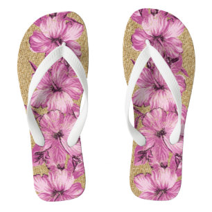 Lanai Not Hawaiian Hibiskus - Rosa Flip Flops