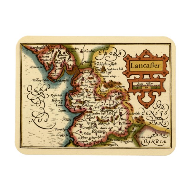Lancashire Landkreis England Alte antike Karte Magnet (Horizontal)