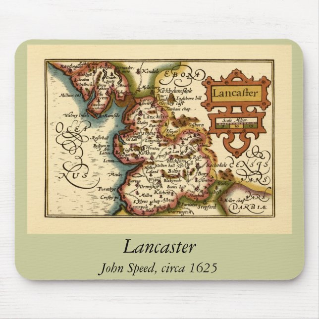 Lancashire Landkreis England Alte antike Karte Mousepad (Vorne)