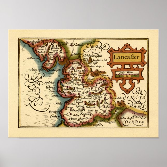 Lancashire Landkreis England Alte antike Karte Poster (Vorne)