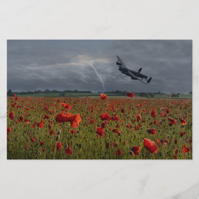 Lancaster Bomber über einem Mohnfeld Briefpapier (Vorderseite)