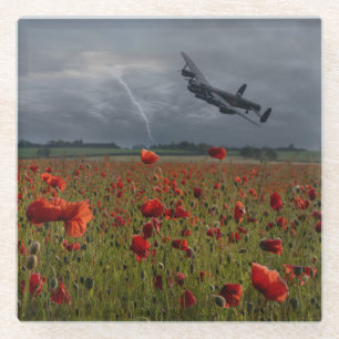 Lancaster Bomber über einem Mohnfeld Glasuntersetzer