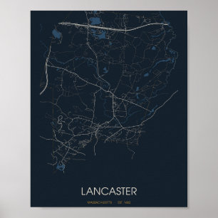 Lancaster Massachusetts Straßenkarte Poster (Nacht