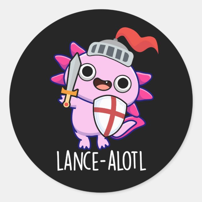 Lance-a-lotl Funny Axolotl Knight Pun Dark BG Runder Aufkleber (Vorderseite)