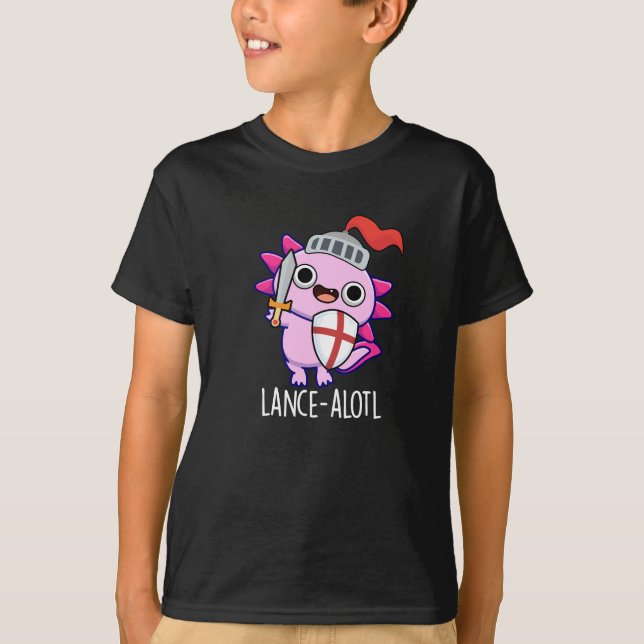 Lance-a-lotl Funny Axolotl Knight Pun Dark BG T-Shirt (Vorderseite)