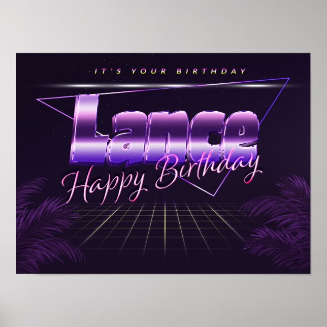 Lance Name Vorname lila retro Poster Geburtstag (Vorne)