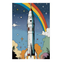 Lancement de la fusée spatiale rétro Glossy Poster