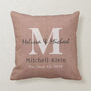 Land-Art-Hochzeits-Monogramm-Imitat-Leinwand Kissen
