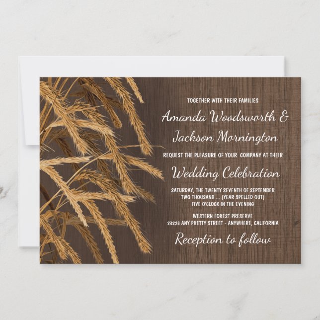 Land Barn Rustic Hay Wheat Wedding Einladungen (Vorderseite)