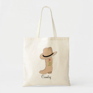 Land-Beige-Hut und Stiefel mit Blume Tragetasche