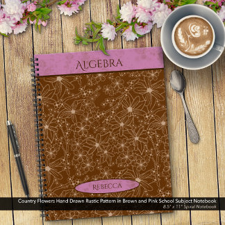 Land Blume Brawn Pink School Vorname Notizbuch