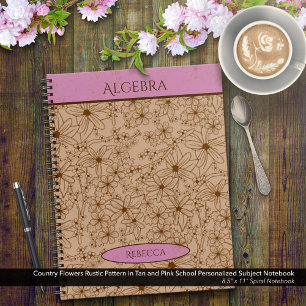 Land Blume Tan Pink School Vorname Notizbuch