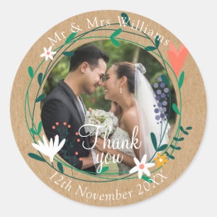 Land Blumenkranz Hochzeit Foto Danke Runder Aufkleber