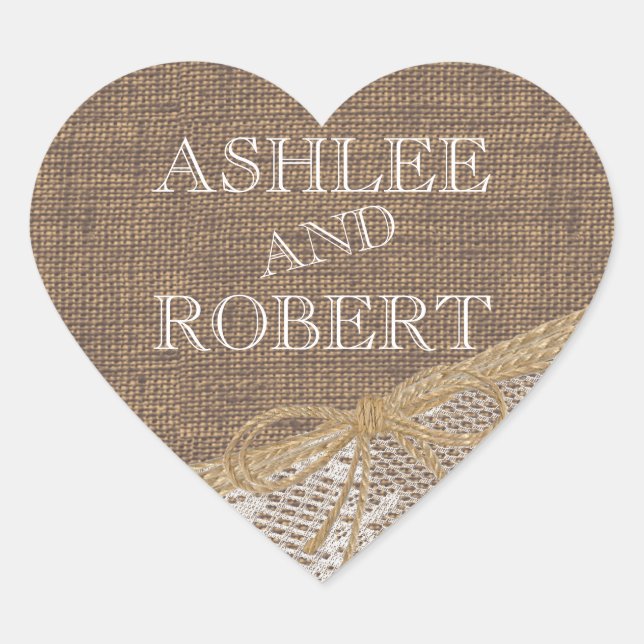 Land Burlap und Twine Herz-Aufkleber (Vorderseite)