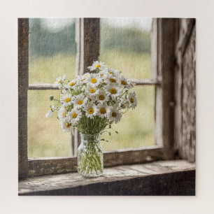 Land-Daisy-Sträußchen im Fenster