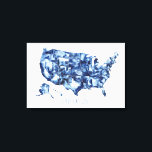Land, das ich Liebe habe - Karte der Staaten Leinwanddruck<br><div class="desc">Land,  dass ich Liebe von Grace Popp. Das Aquarellbild der USA ist blau.</div>