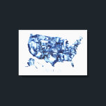 Land, das ich Liebe habe - Karte der Staaten Leinwanddruck<br><div class="desc">Land,  dass ich Liebe von Grace Popp. Das Aquarellbild der USA ist blau.</div>