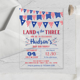 Land der Drei! 4. Juli 3. Geburtstag Party Acryleinladungen