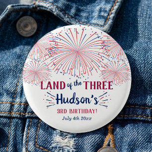 Land der Drei! 4. Juli 3. Geburtstag Party Button