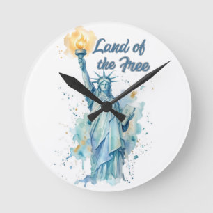 "Land der Freien - Aquarell Statue of Liberty P Runde Wanduhr