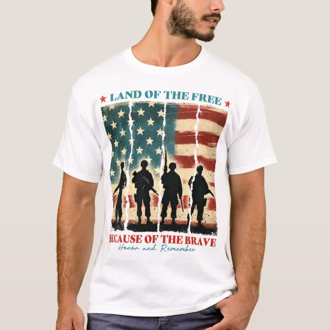 Land der Freiheit wegen der Tapferkeit T-Shirt (Vorderseite)