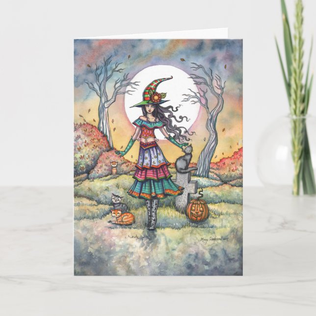 Land der Katzen Halloween Hexenkarte Karte (Vorderseite)