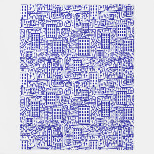 Land der Türme - Navy Blue auf Weiß Fleecedecke