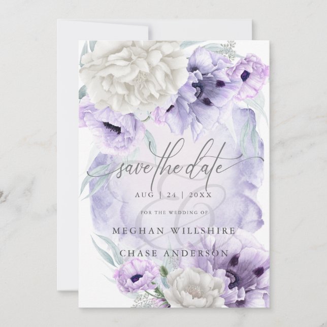 Land Elegante Flora Wasserfarben Lilac Poppies Einladung (Vorderseite)