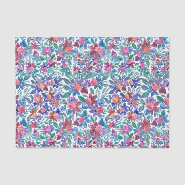 Land Floral Erdbeeren Wasserfarben Muster Seidenpapier (Vorderseite)
