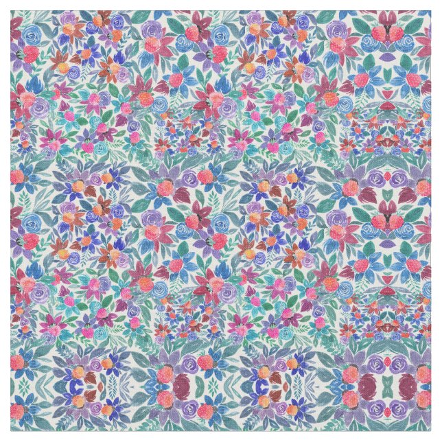 Land Floral Erdbeeren Wasserfarben Muster Stoff (Nahaufnahme)
