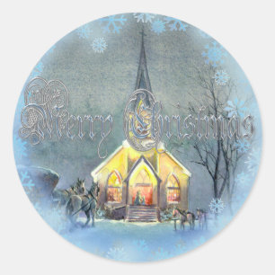 LAND-FROHE WEIHNACHT-KIRCHE durch SHARON SHARPE Runder Aufkleber