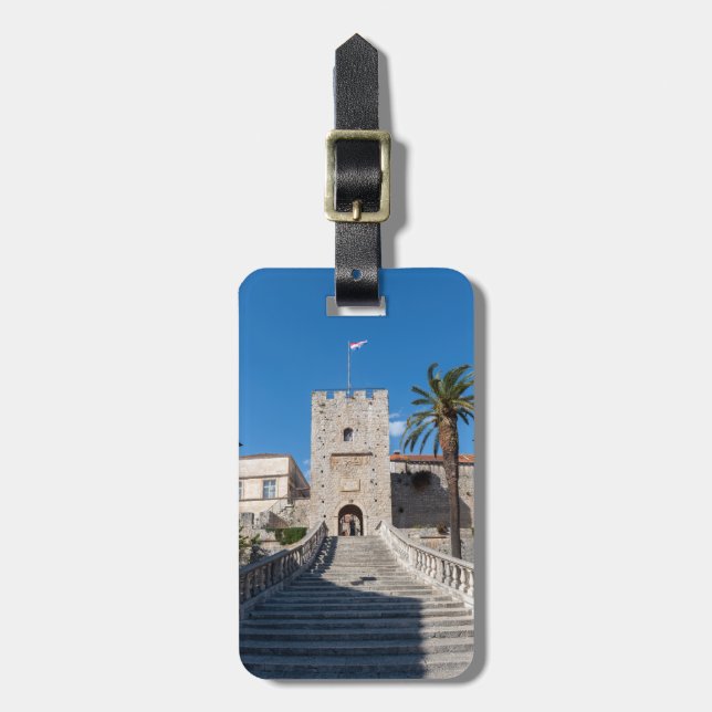 Land Gate in Korcula Stadt - Dalmatien, Kroatien Gepäckanhänger (Vorderseite vertikal)