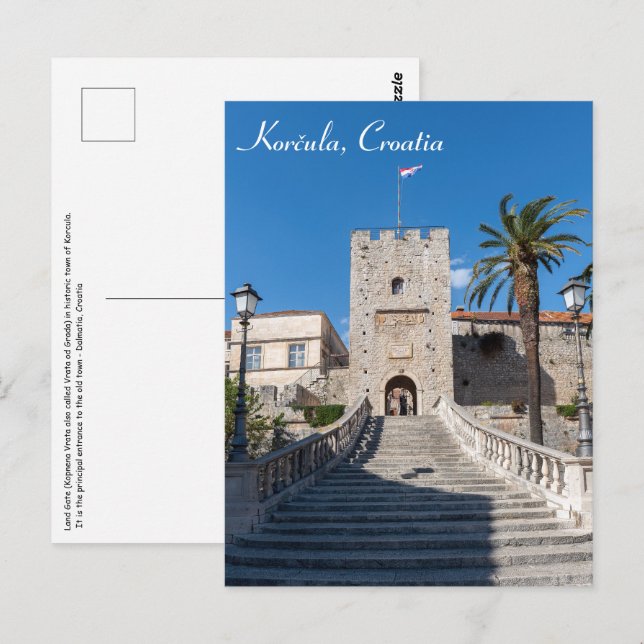 Land Gate in Korcula Stadt - Dalmatien, Kroatien Postkarte (Vorne/Hinten)