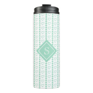 Land-Herz-Streifen-Muster-Monogramm Thermosbecher