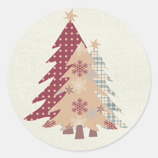 Land Kariert, Polka Dots, Schnee Weihnachtsbäume Runder Aufkleber (Vorderseite)