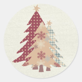 Land Kariert, Polka Dots, Schnee Weihnachtsbäume Runder Aufkleber