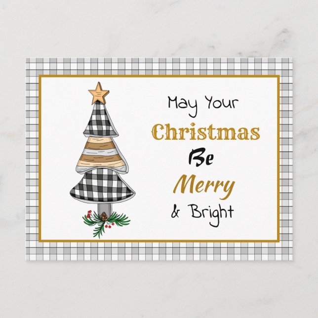 Land Karierter Weihnachtsbaum | Merry und Bright C Postkarte (Vorderseite)