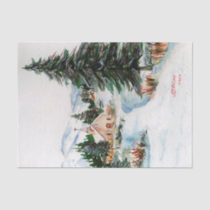 Land-Kirche in der Winter-Aquarell-Gebirgsszene Seidenpapier